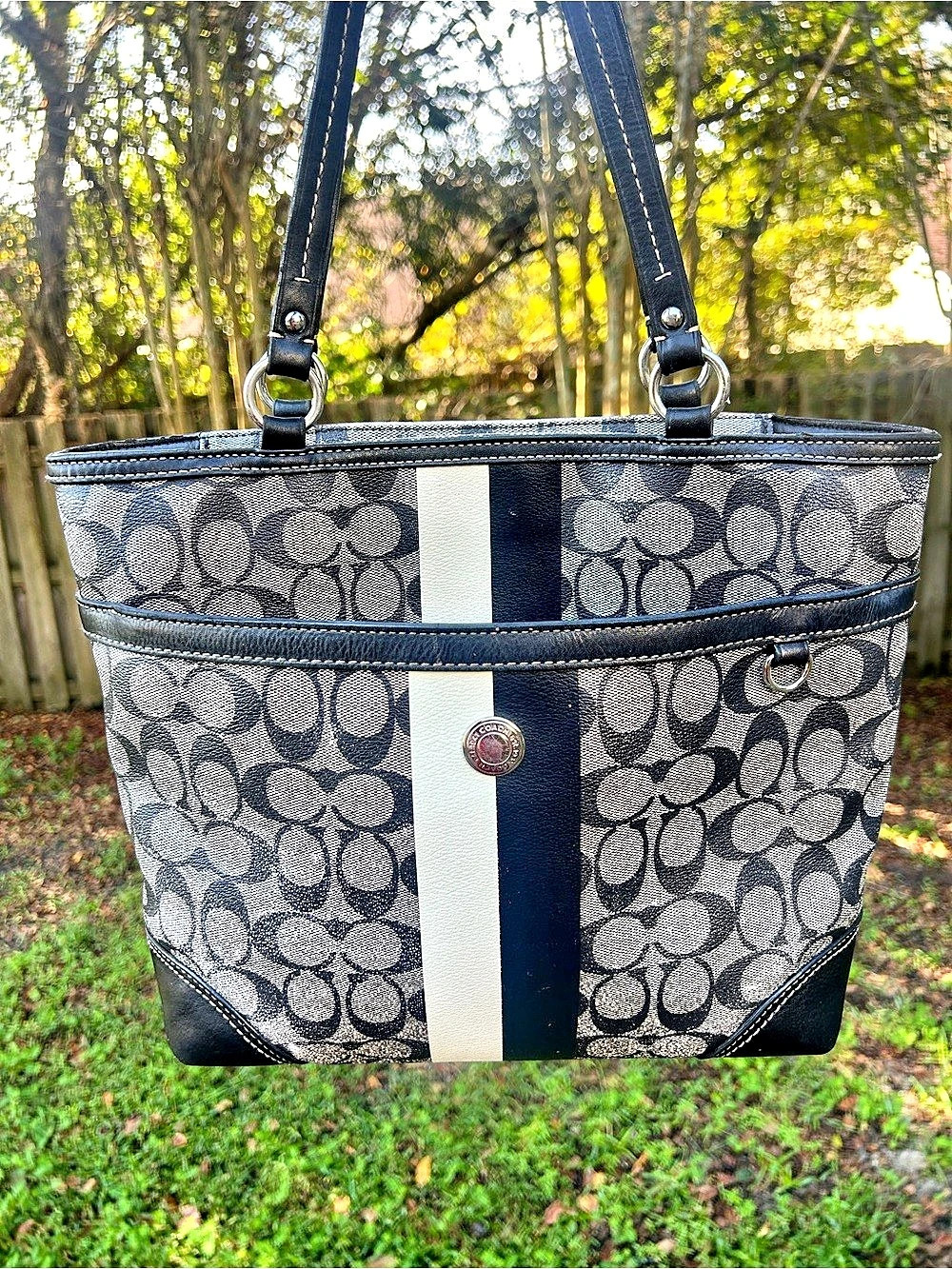 Coach Poppy Signature Sateen Tote in Black & White